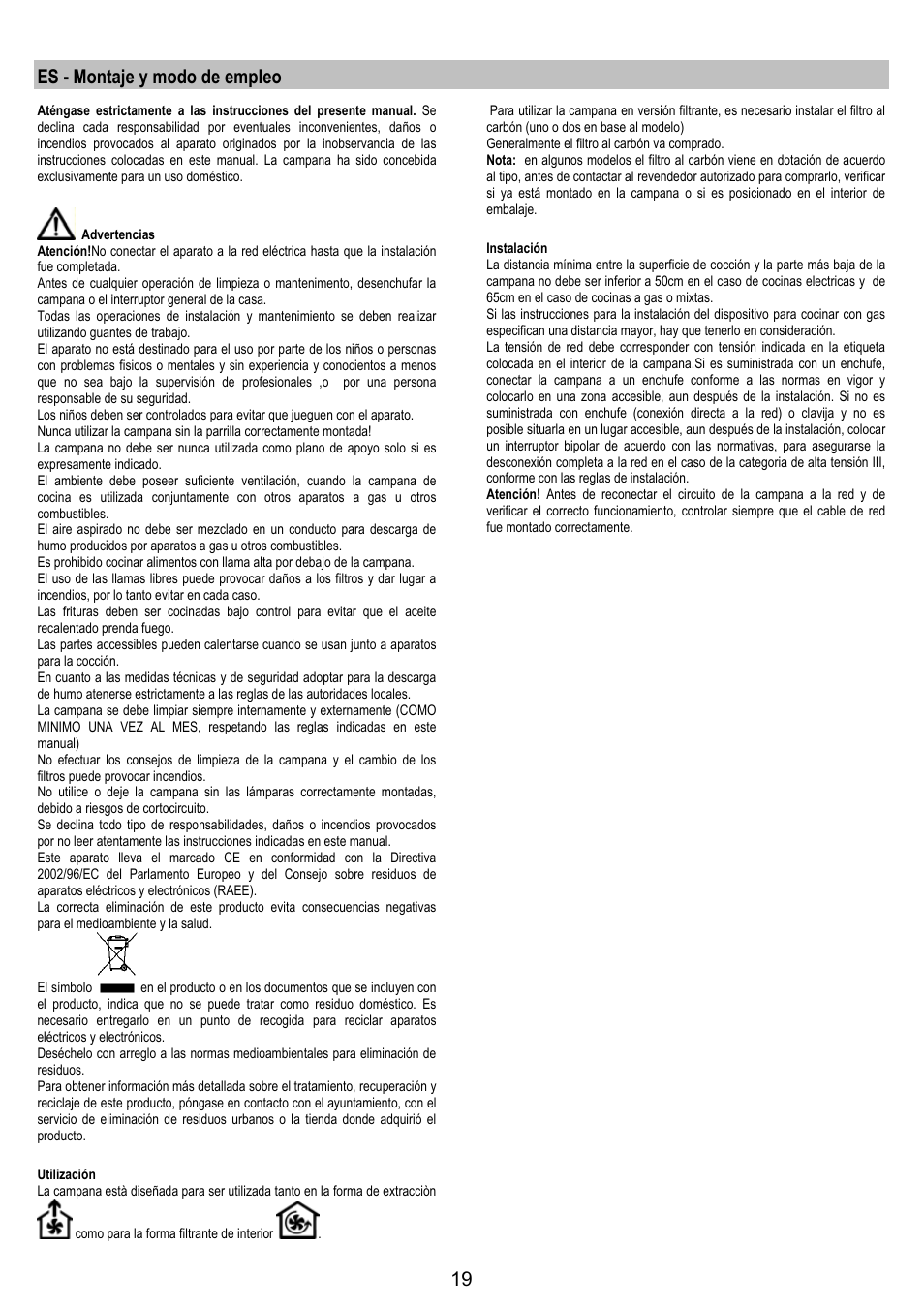 Es - montaje y modo de empleo | AEG DK9690-M User Manual | Page 19 / 72