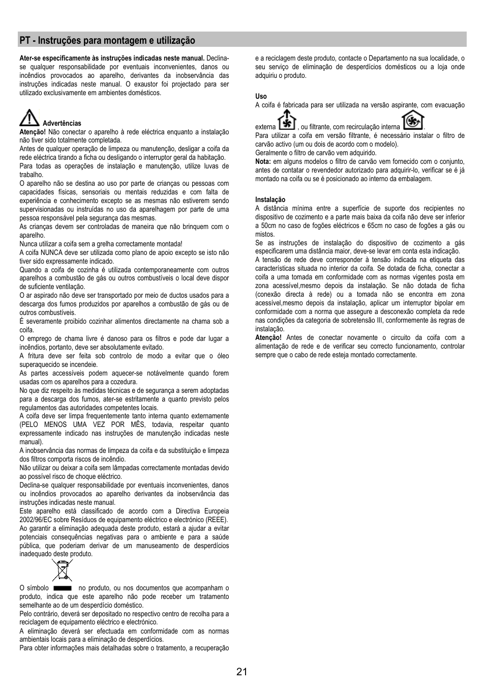 Pt - instruções para montagem e utilização | AEG DK9690-M User Manual | Page 21 / 72