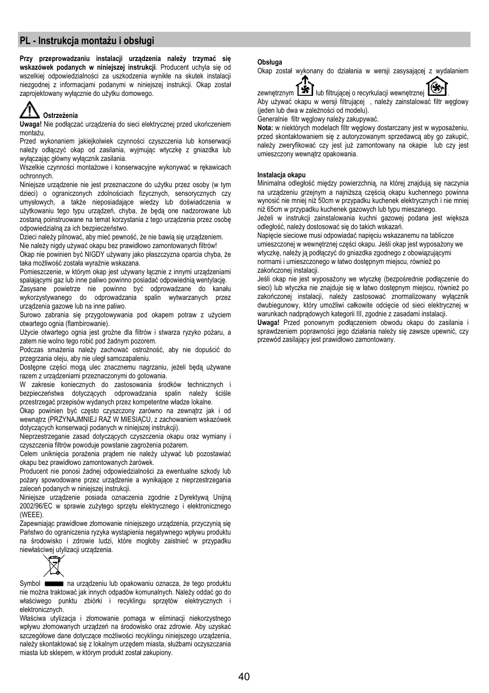 Pl - instrukcja montażu i obsługi | AEG DK9690-M User Manual | Page 40 / 72