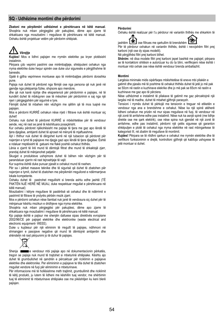 Sq - udhëzime montimi dhe përdorimi | AEG DK9690-M User Manual | Page 54 / 72