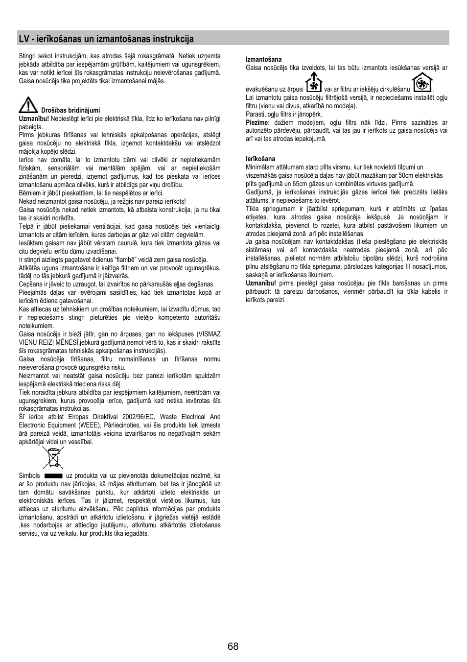 Lv - ierīkošanas un izmantošanas instrukcija | AEG DK9690-M User Manual | Page 68 / 72