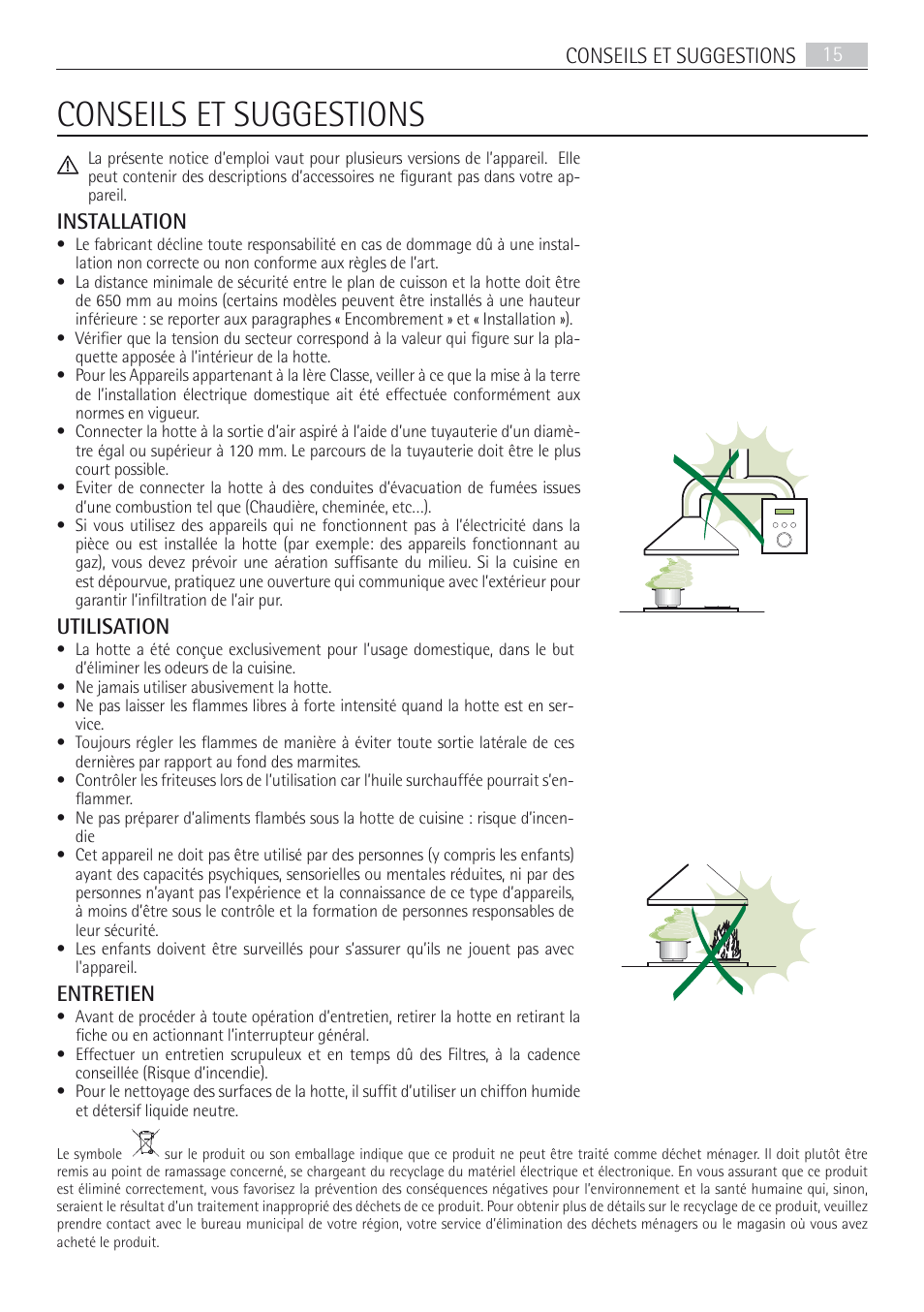 Conseils et suggestions, Conseils et suggestions 15, Installation | Utilisation, Entretien | AEG DD8694-M User Manual | Page 15 / 68