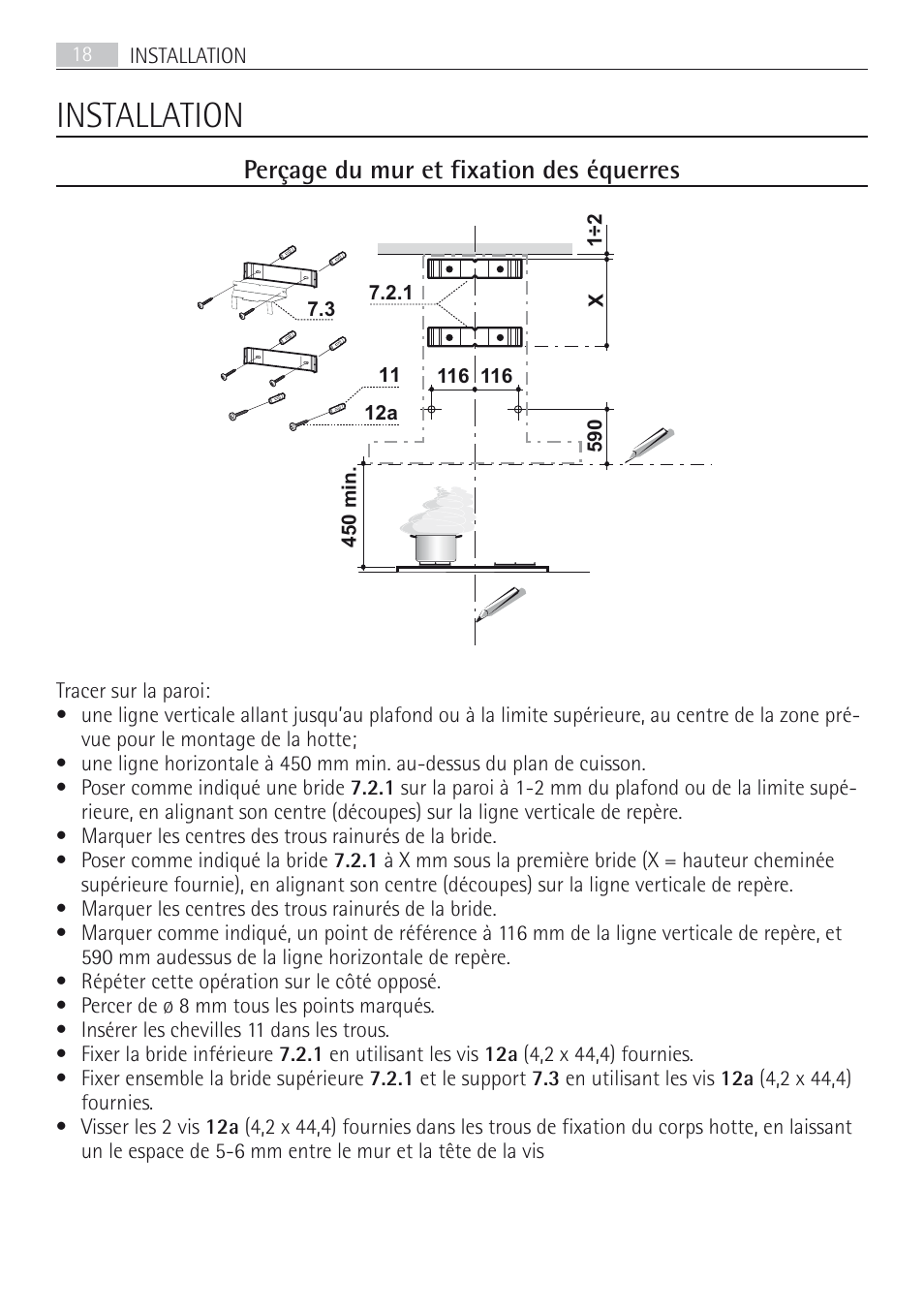 Installation, Perçage du mur et fixation des équerres | AEG DD8694-M User Manual | Page 18 / 68