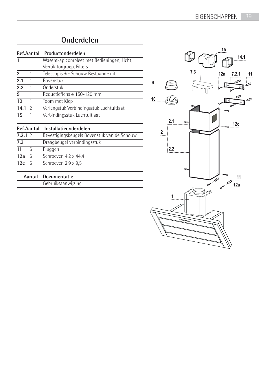 Onderdelen, Eigenschappen 39 | AEG DD8694-M User Manual | Page 39 / 68