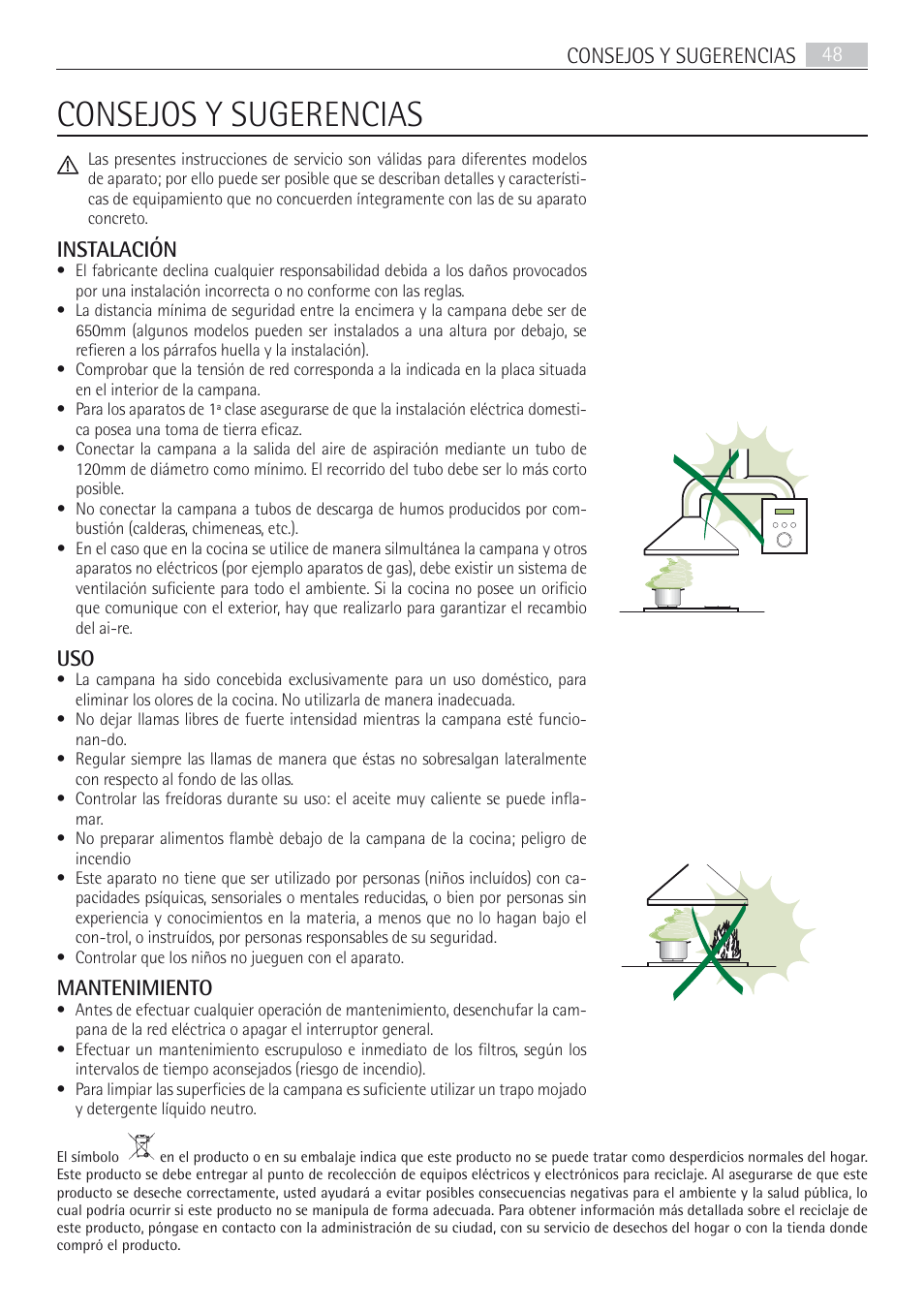 Consejos y sugerencias, Consejos y sugerencias 48, Instalación | Mantenimiento | AEG DD8694-M User Manual | Page 48 / 68