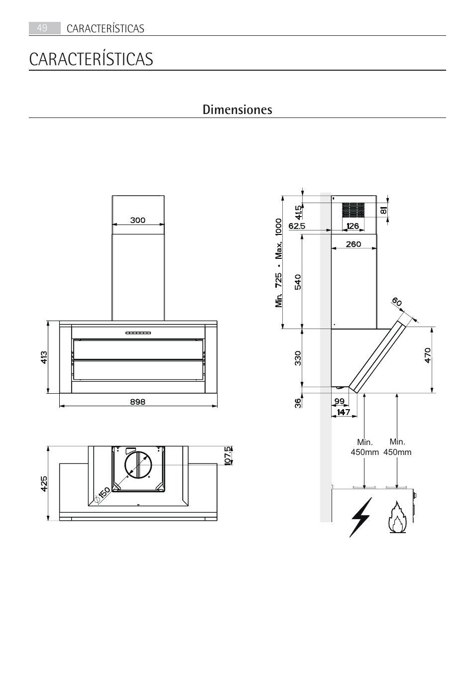 Características, Dimensiones | AEG DD8694-M User Manual | Page 49 / 68