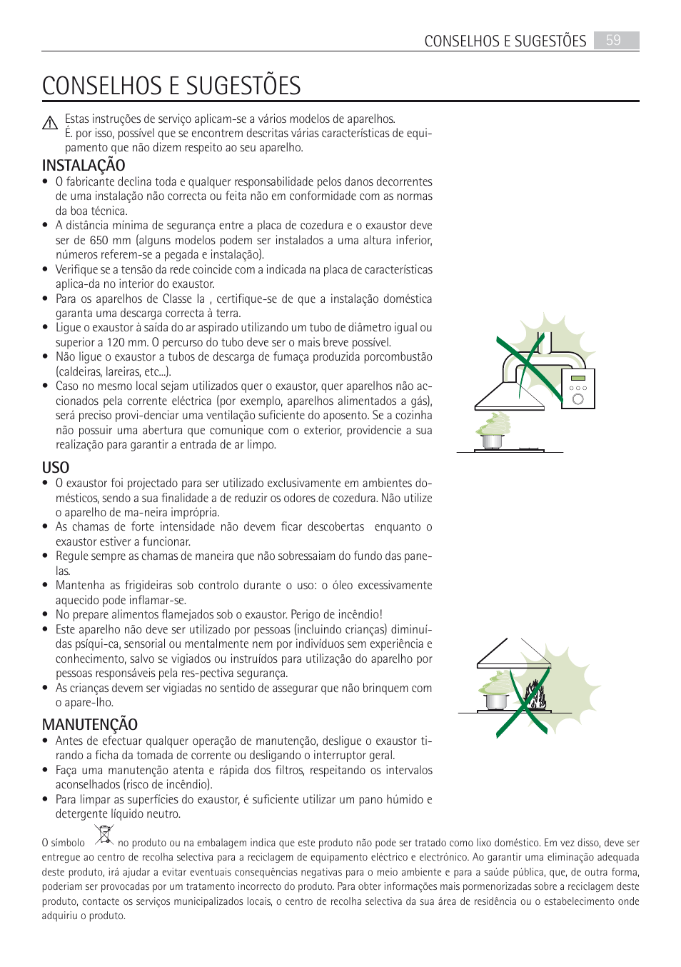 Conselhos e sugestões, Conselhos e sugestões 59, Instalação | Manutenção | AEG DD8694-M User Manual | Page 59 / 68