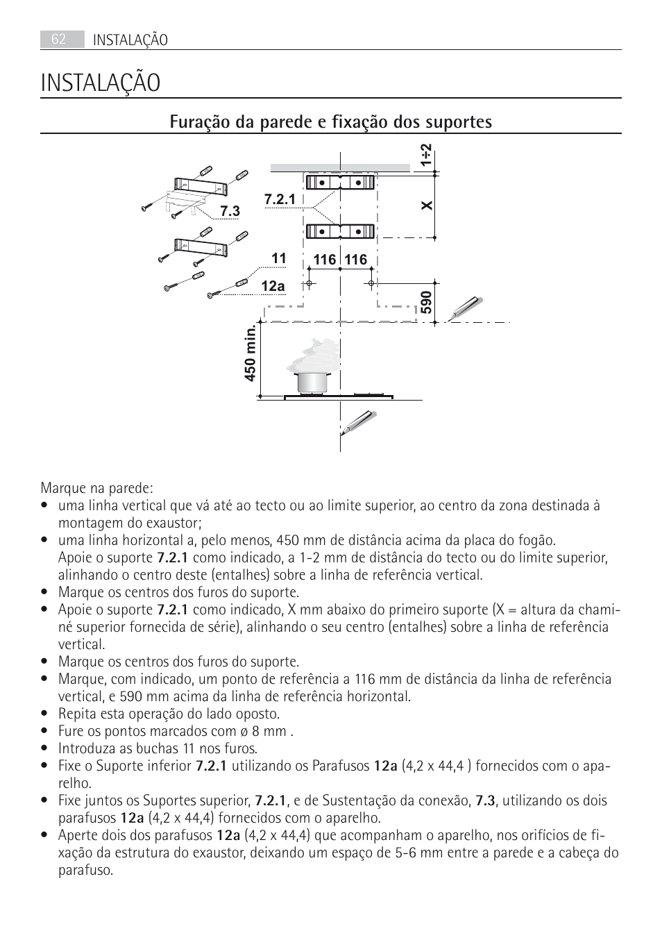 Instalação, Furação da parede e fixação dos suportes | AEG DD8694-M User Manual | Page 62 / 68