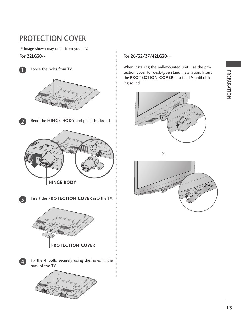 Protection cover | LG 26LG300C User Manual | Page 15 / 97