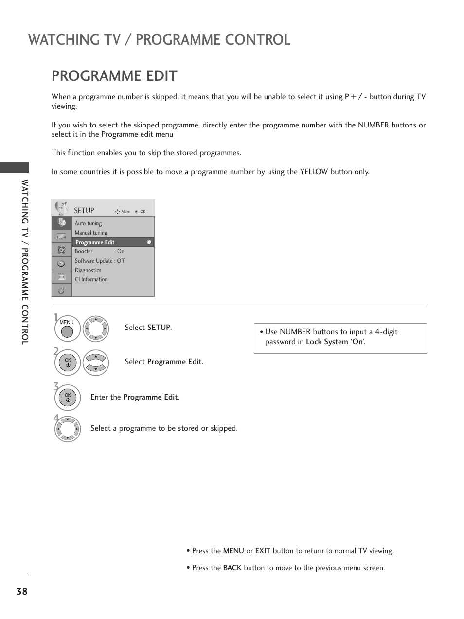 Watching tv / programme control, Programme edit | LG 26LG300C User Manual | Page 40 / 97