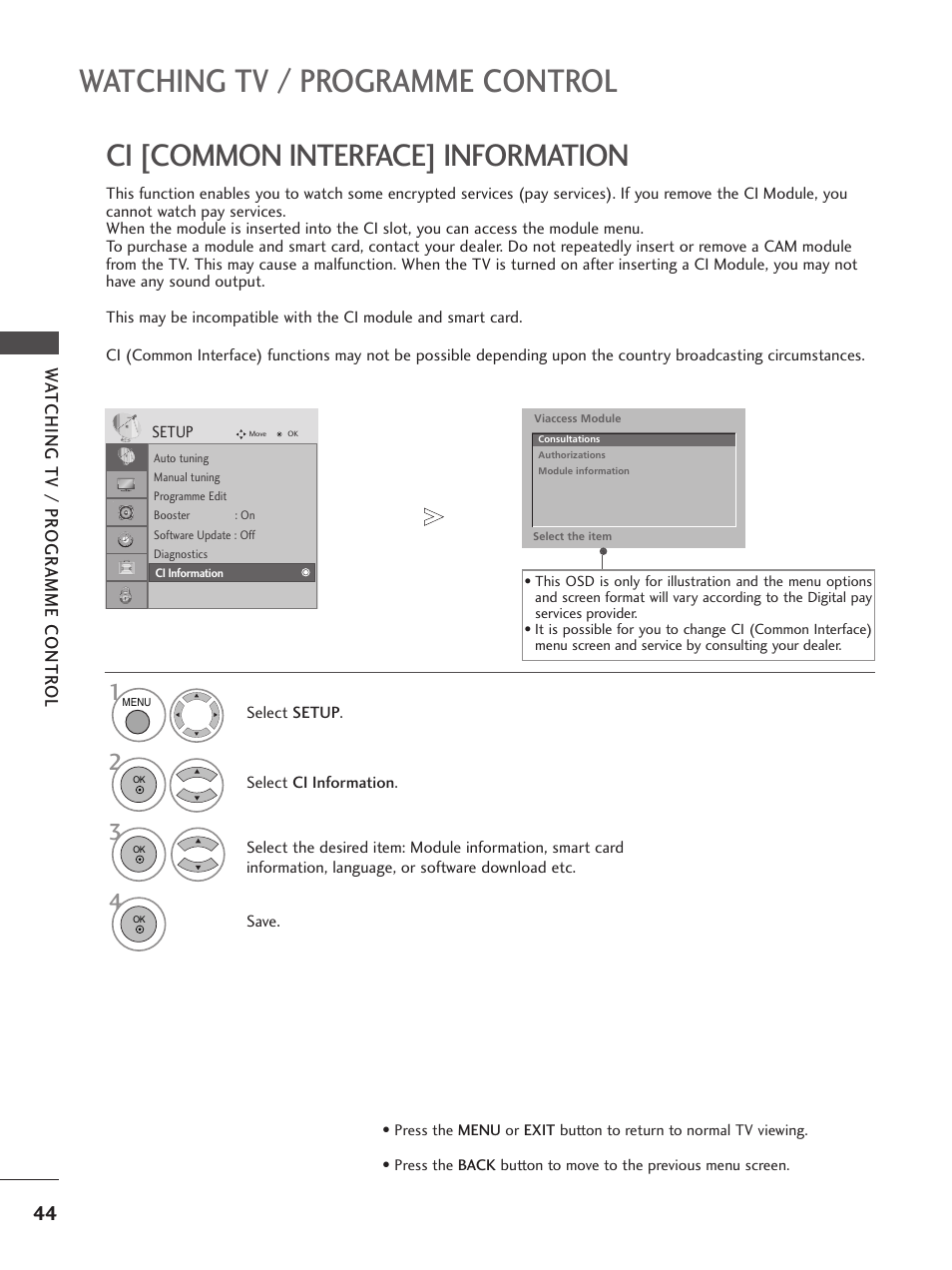 Watching tv / programme control, Ci [common interface] information | LG 26LG300C User Manual | Page 46 / 97