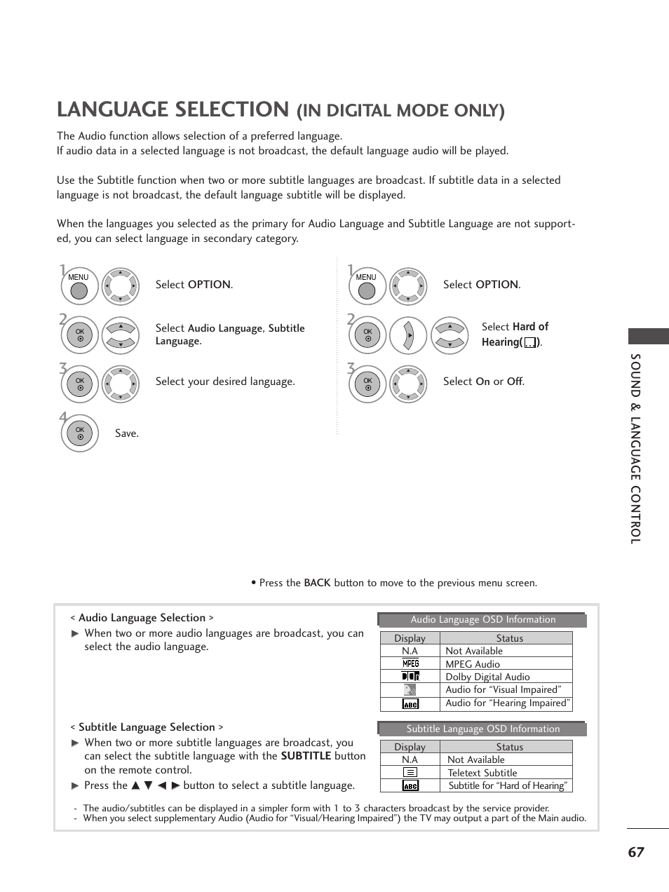 Language selection | LG 26LG300C User Manual | Page 69 / 97