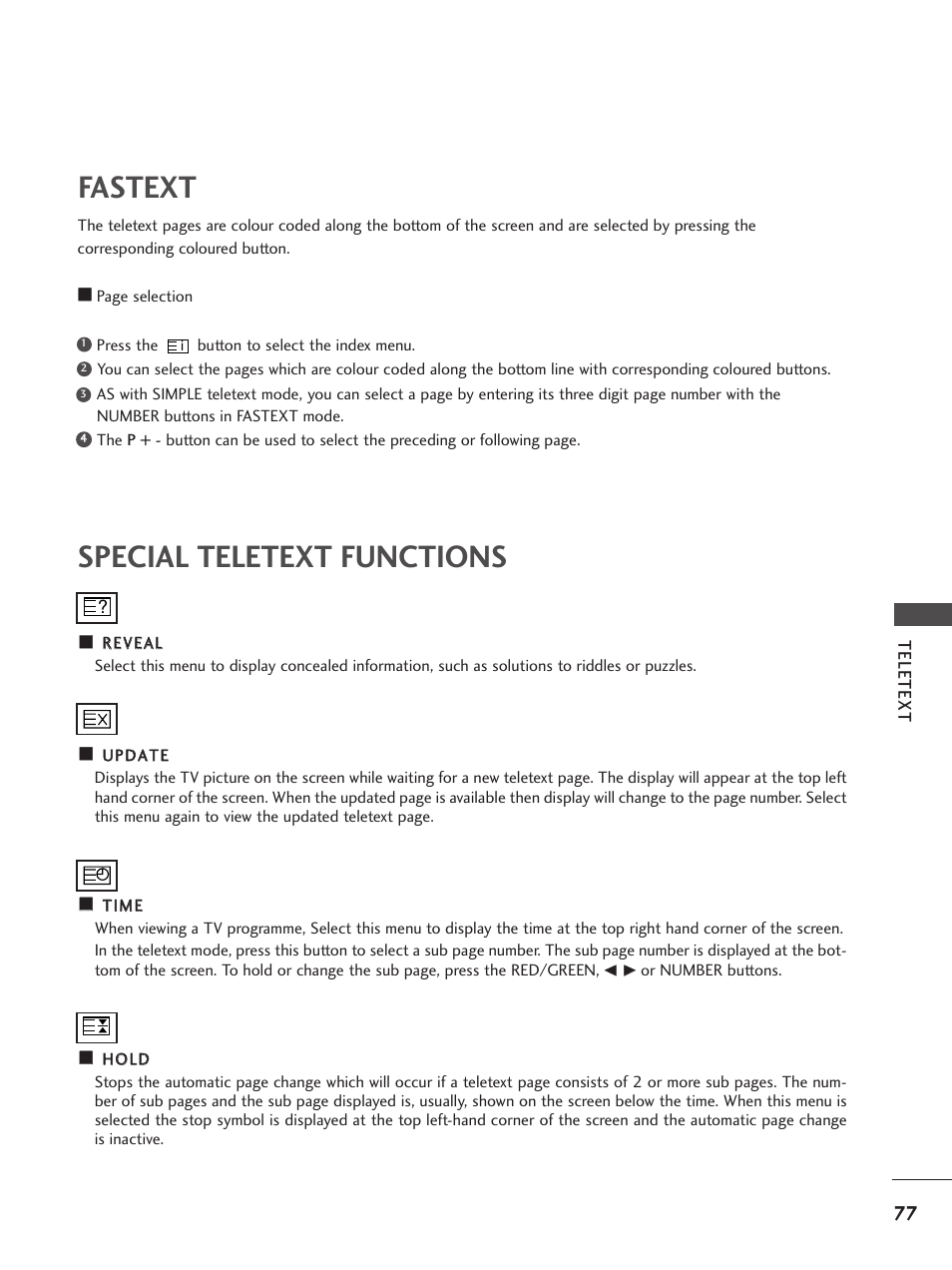 Special teletext functions fastext | LG 26LG300C User Manual | Page 79 / 97