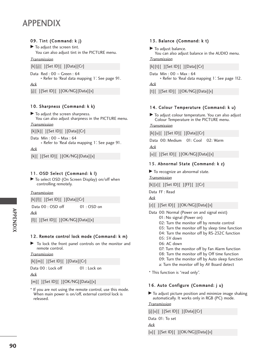 Appendix | LG 26LG300C User Manual | Page 92 / 97