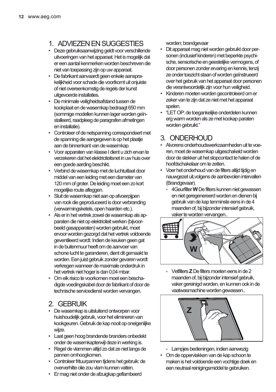 Adviezen en suggesties, Gebruik, Onderhoud | AEG DD6690-M User Manual | Page 12 / 96