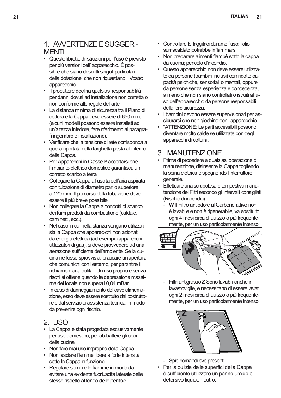 Avvertenze e suggeri- menti, Manutenzione | AEG DD6690-M User Manual | Page 21 / 96