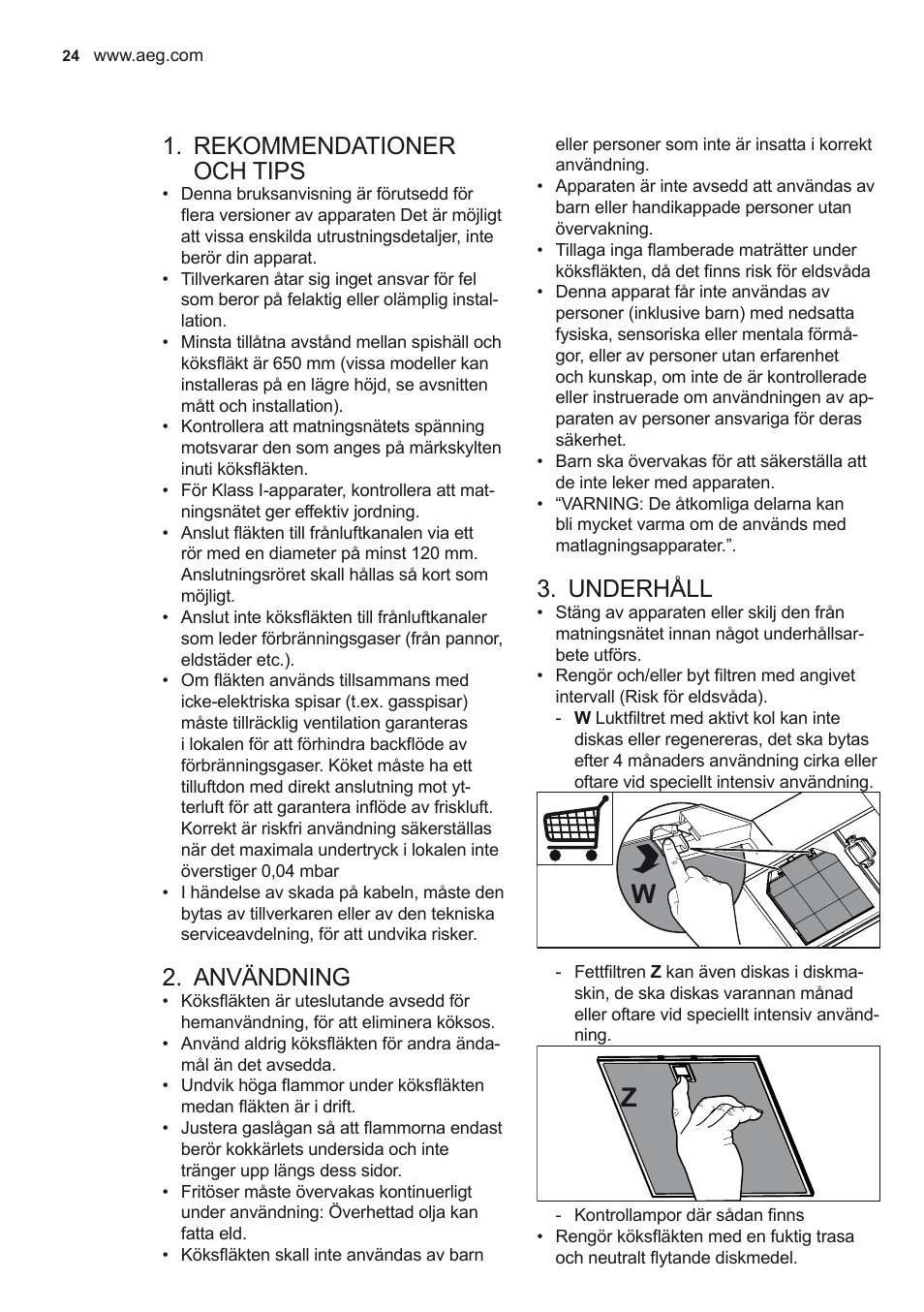 Rekommendationer och tips, Användning, Underhåll | AEG DD6690-M User Manual | Page 24 / 96