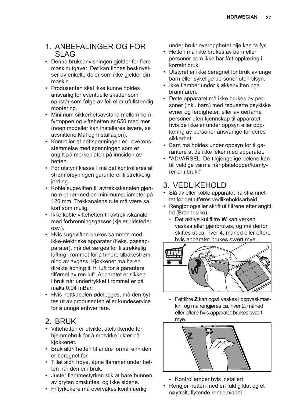 Anbefalinger og for slag, Bruk, Vedlikehold | AEG DD6690-M User Manual | Page 27 / 96