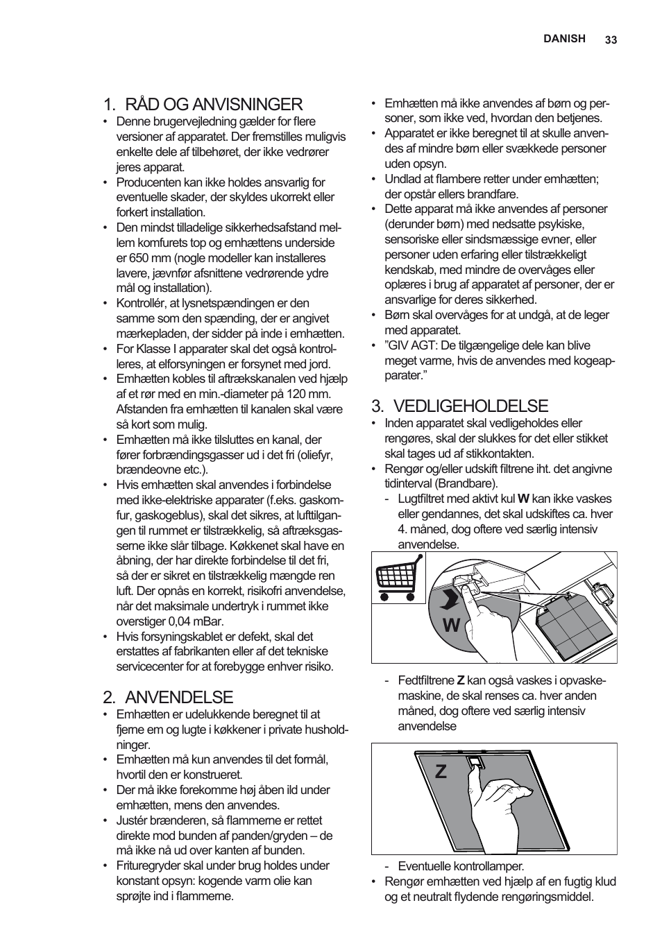 Råd og anvisninger, Anvendelse, Vedligeholdelse | AEG DD6690-M User Manual | Page 33 / 96