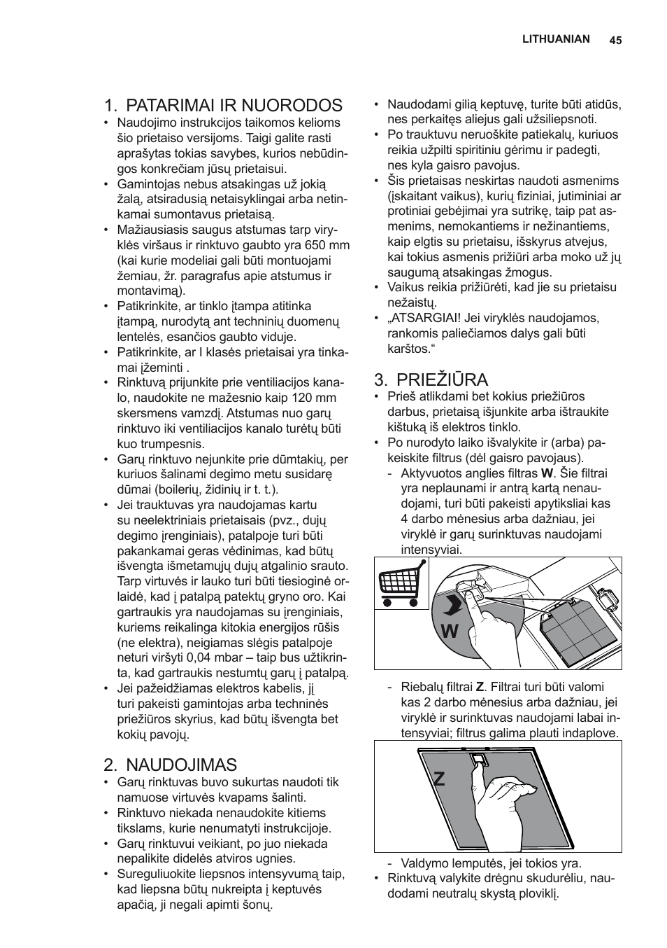 Patarimai ir nuorodos, Naudojimas, Priežiūra | AEG DD6690-M User Manual | Page 45 / 96