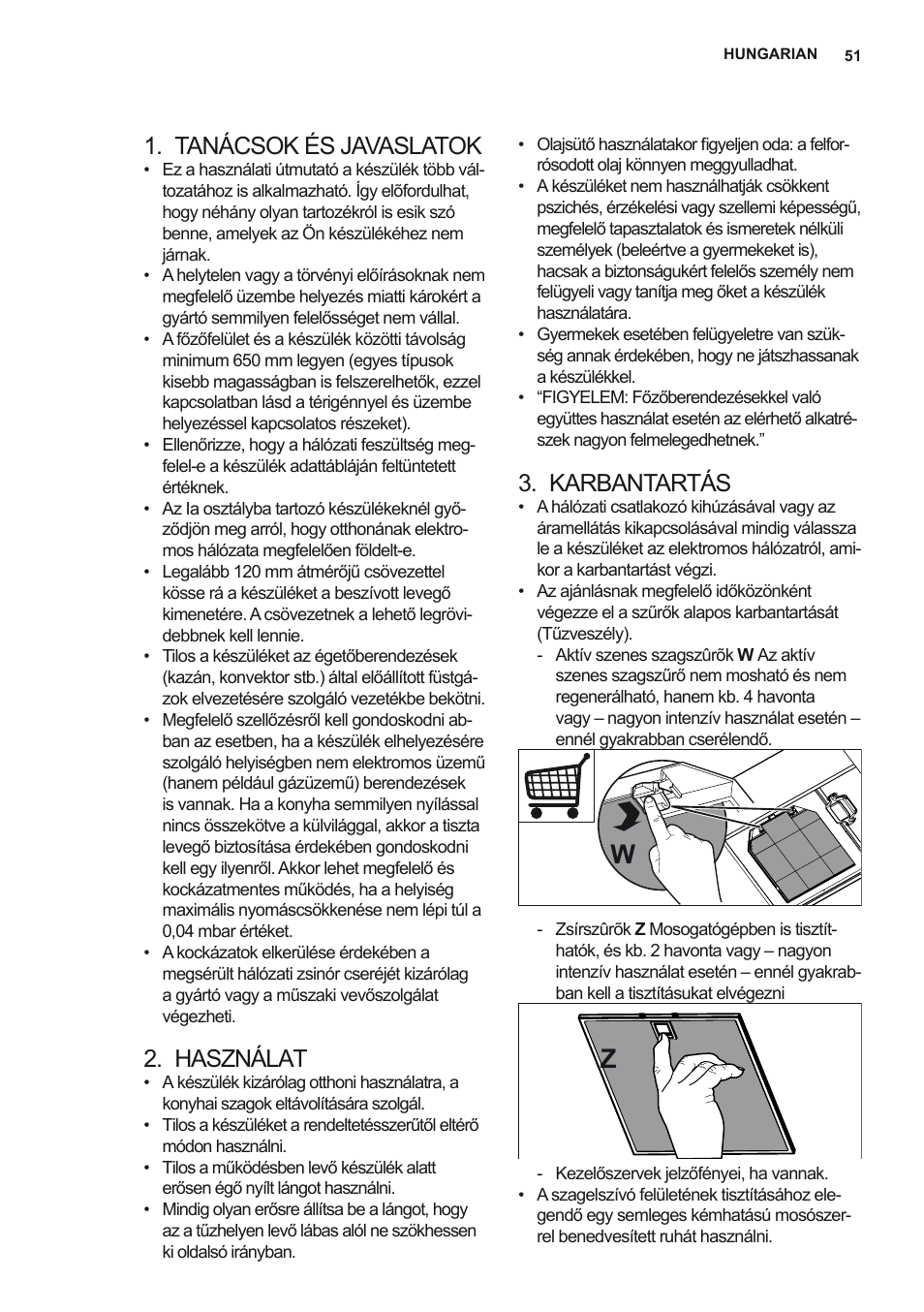 Tanácsok és javaslatok, Használat, Karbantartás | AEG DD6690-M User Manual | Page 51 / 96