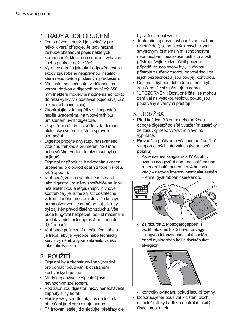 Rady a doporučení, Použití, Údržba | AEG DD6690-M User Manual | Page 54 / 96