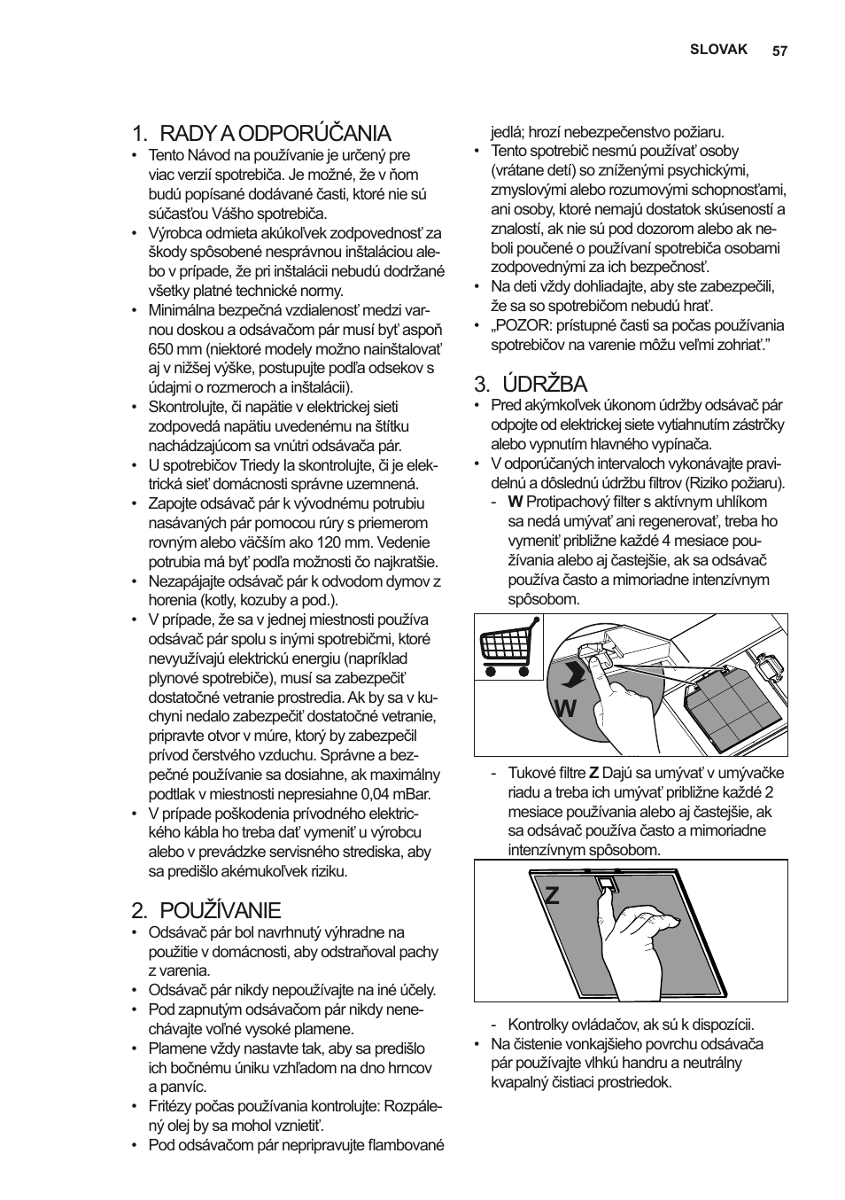 Rady a odporúčania, Používanie, Údržba | AEG DD6690-M User Manual | Page 57 / 96