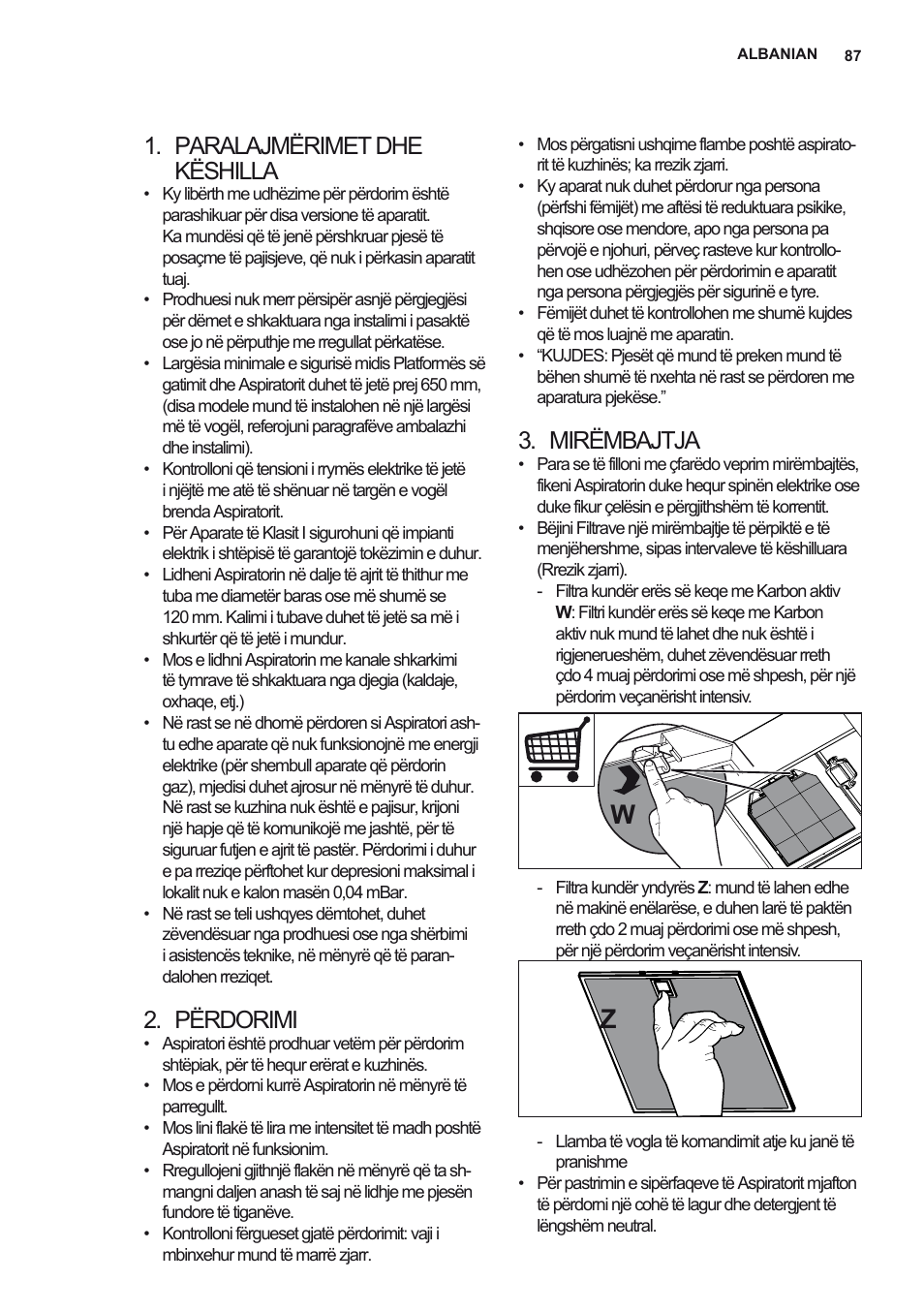 Paralajmërimet dhe këshilla, Përdorimi, Mirëmbajtja | AEG DD6690-M User Manual | Page 87 / 96