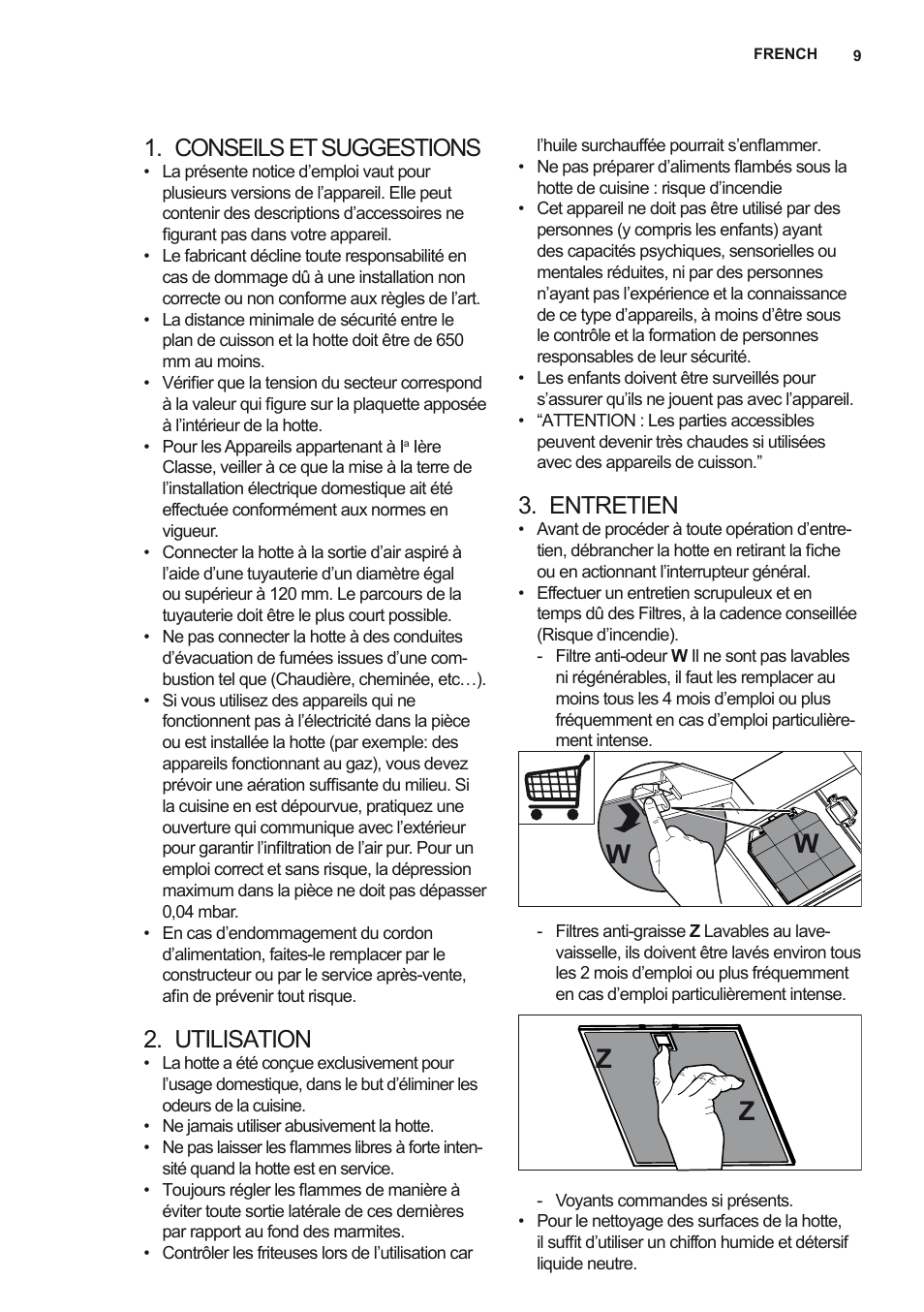 Wz w z, Conseils et suggestions, Utilisation | Entretien | AEG DD6690-M User Manual | Page 9 / 96