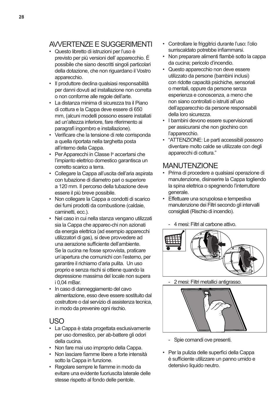 Avvertenze e suggerimenti, Manutenzione | AEG X79283MG0 User Manual | Page 28 / 48