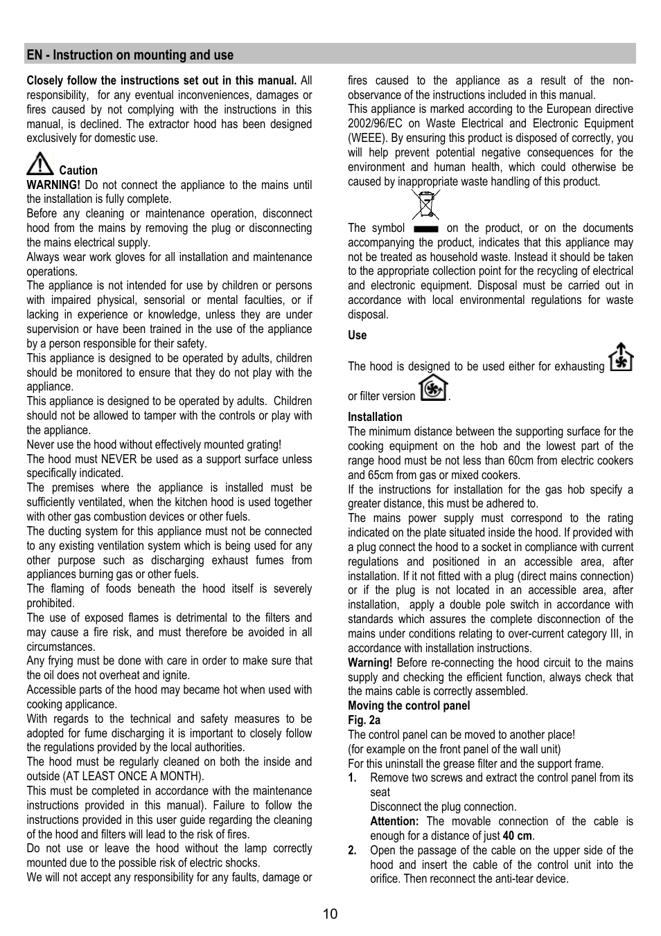 En - instruction on mounting and use | AEG DL 6250 User Manual | Page 10 / 72