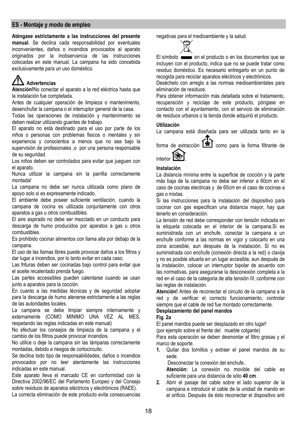 Es - montaje y modo de empleo | AEG DL 6250 User Manual | Page 18 / 72