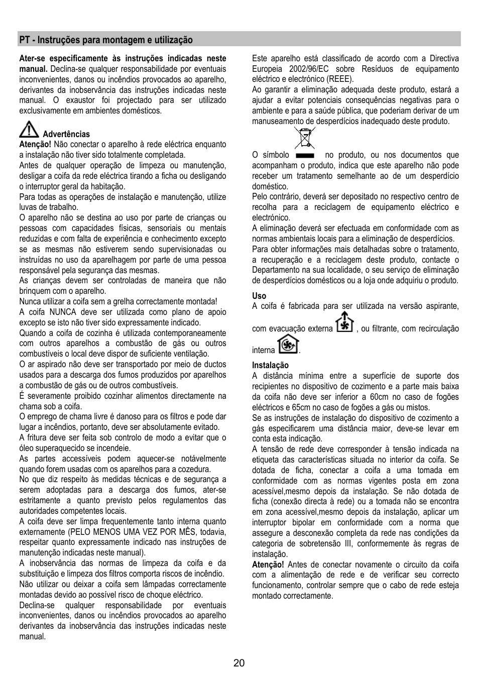 Pt - instruções para montagem e utilização | AEG DL 6250 User Manual | Page 20 / 72