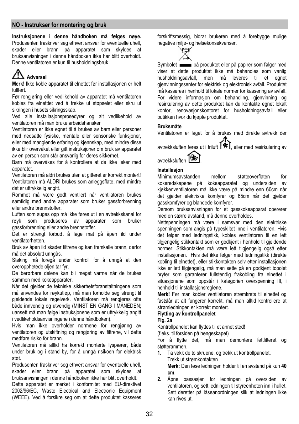 No - instrukser for montering og bruk | AEG DL 6250 User Manual | Page 32 / 72