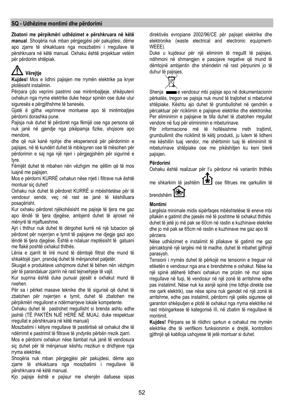 Sq - udhëzime montimi dhe përdorimi | AEG DL 6250 User Manual | Page 52 / 72