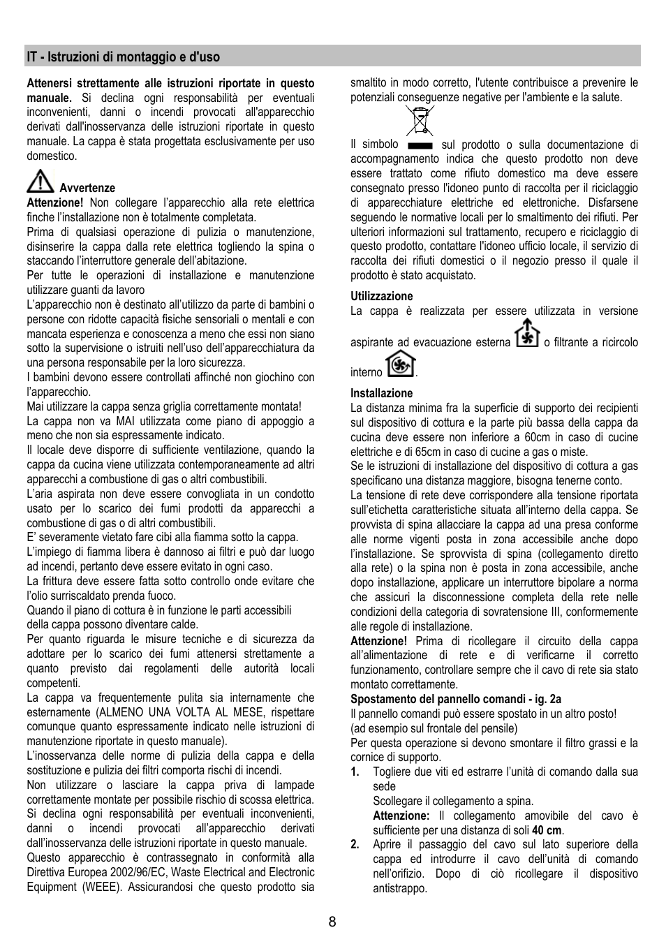 It - istruzioni di montaggio e d'uso | AEG DL 6250 User Manual | Page 8 / 72