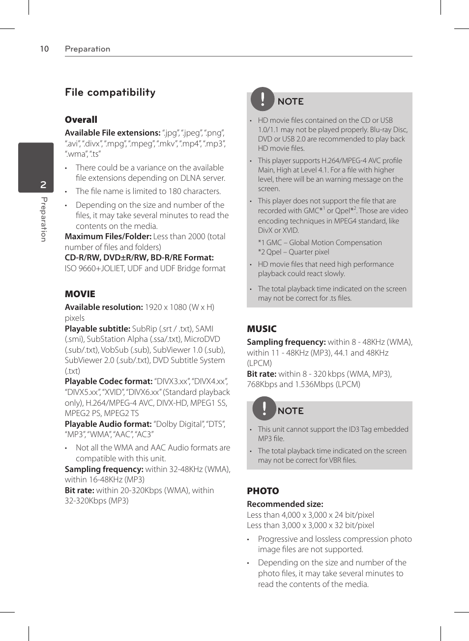 File compatibility | LG HR570S User Manual | Page 10 / 112