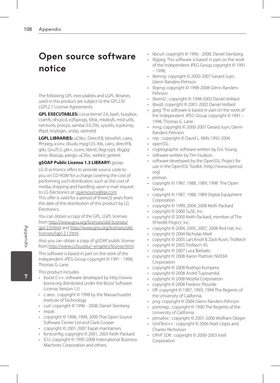 Open source software notice | LG HR570S User Manual | Page 108 / 112