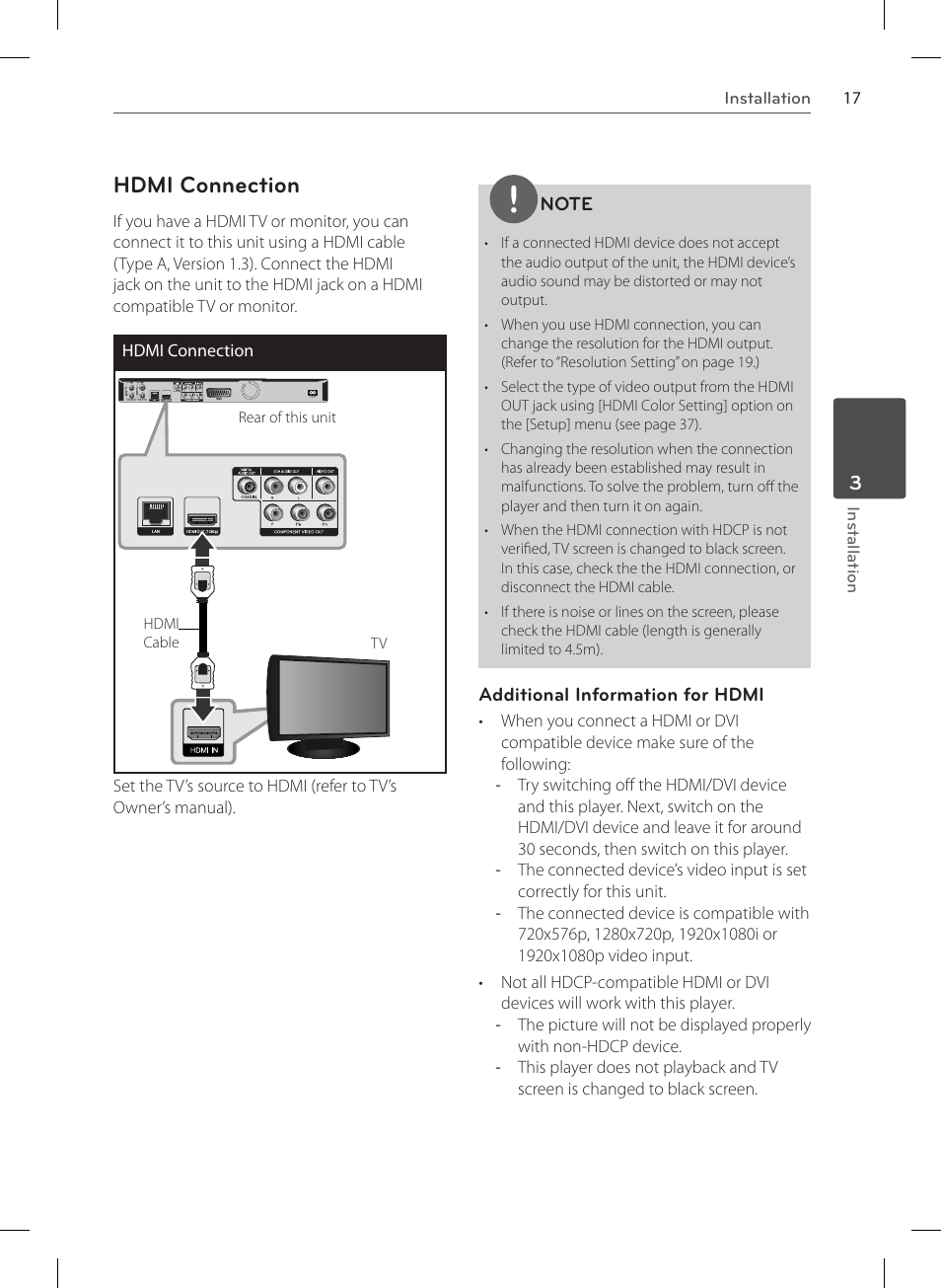 Hdmi connection | LG HR570S User Manual | Page 17 / 112