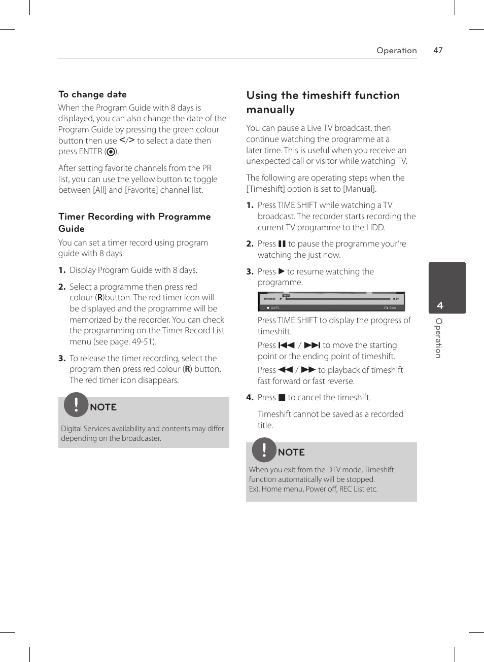 Using the timeshift function manually | LG HR570S User Manual | Page 47 / 112