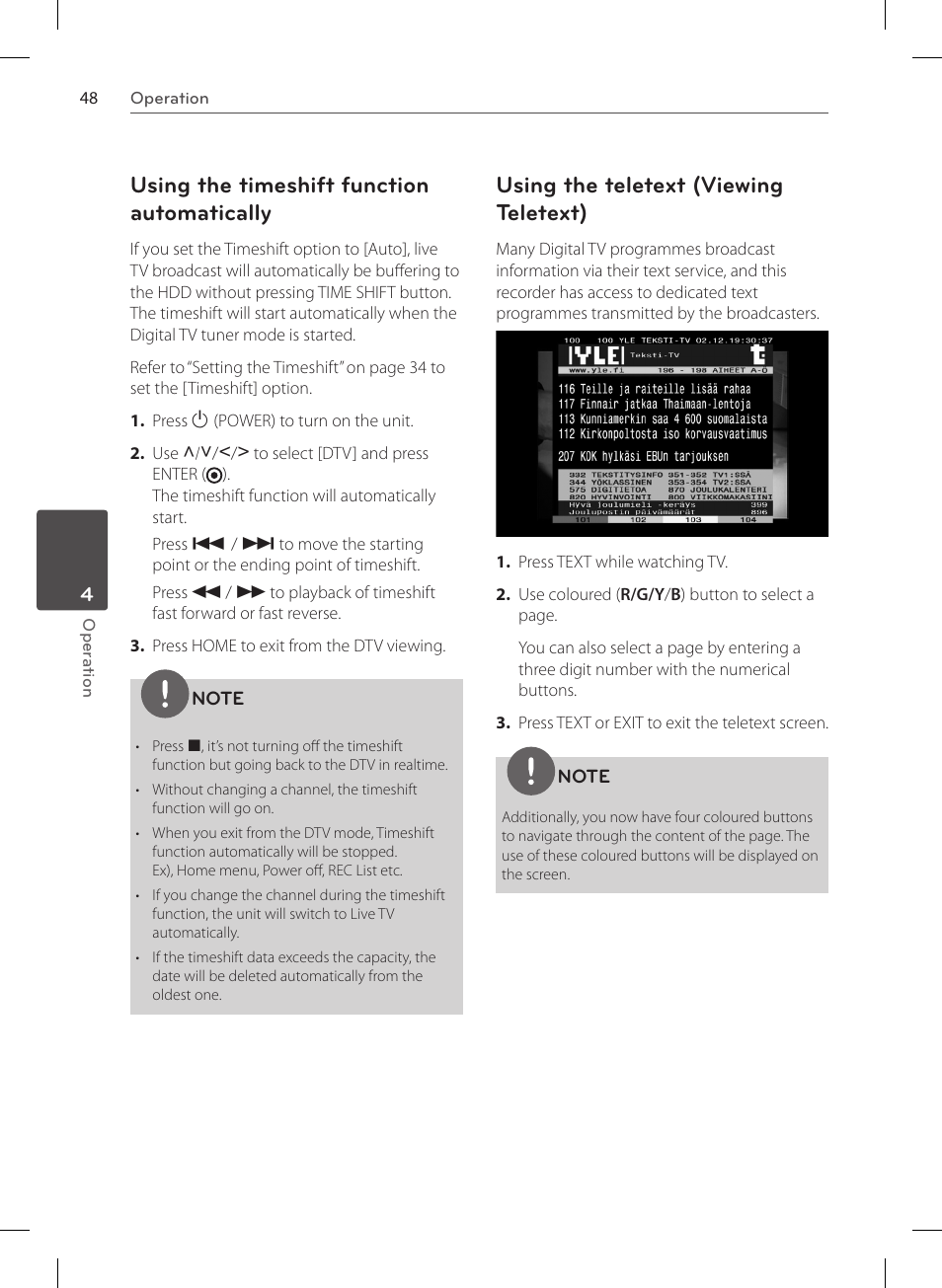 Using the timeshift function automatically, Using the teletext (viewing teletext) | LG HR570S User Manual | Page 48 / 112