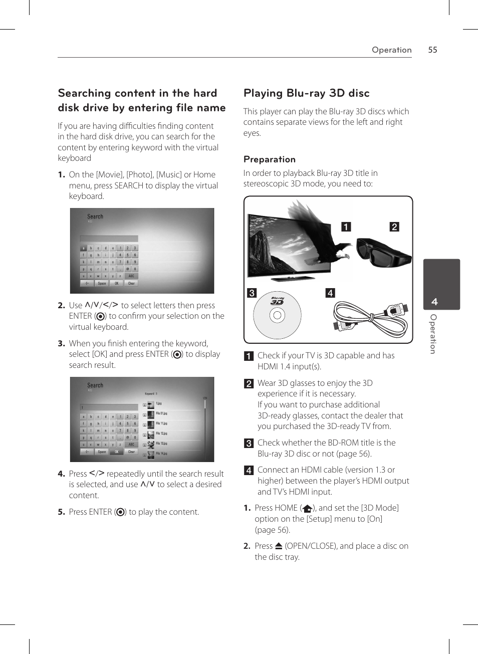 Playing blu-ray 3d disc | LG HR570S User Manual | Page 55 / 112