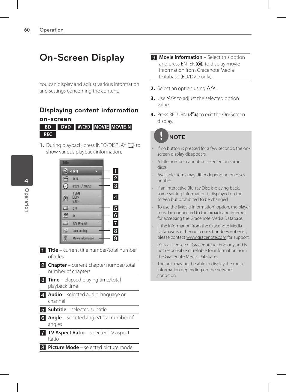 On-screen display, Displaying content information on-screen | LG HR570S User Manual | Page 60 / 112