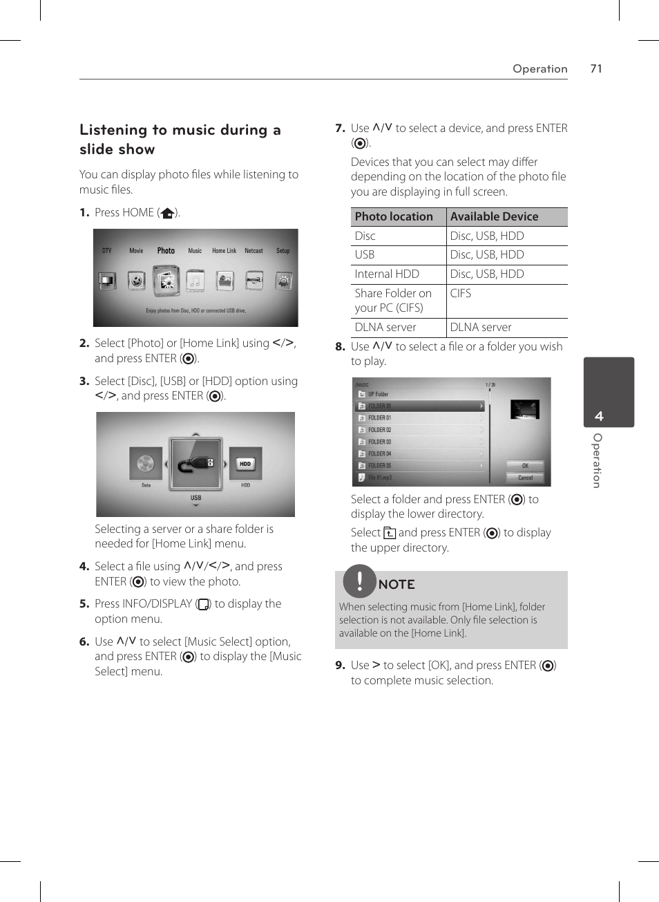 Listening to music during a slide show | LG HR570S User Manual | Page 71 / 112