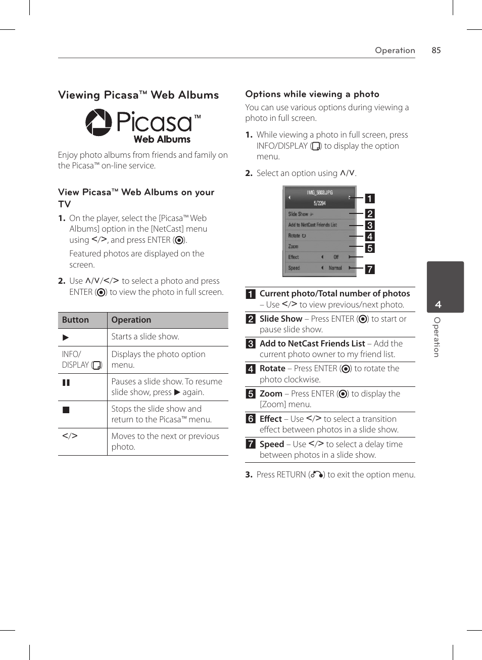 Viewing picasa™ web albums | LG HR570S User Manual | Page 85 / 112