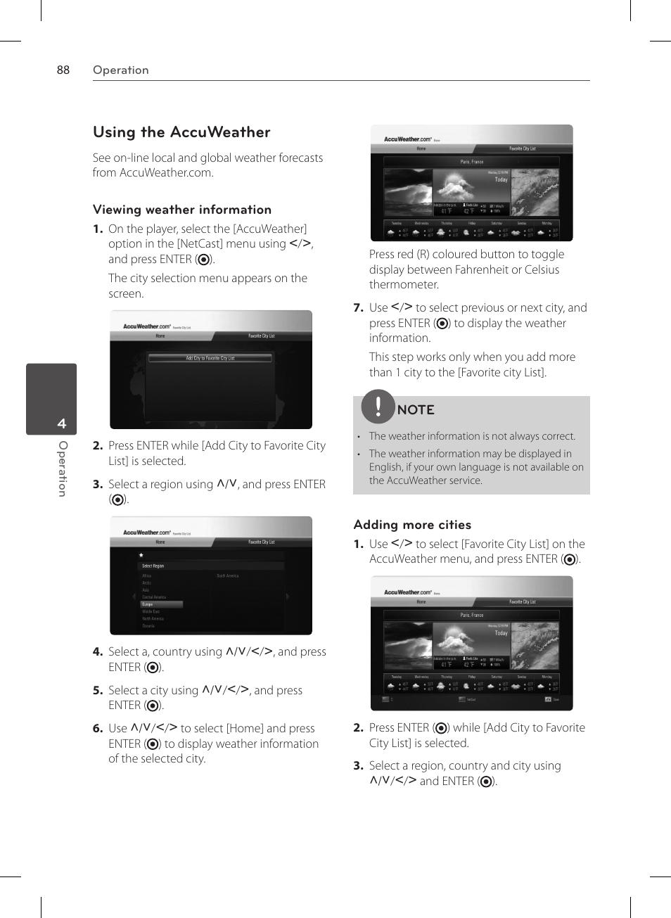 Using the accuweather | LG HR570S User Manual | Page 88 / 112