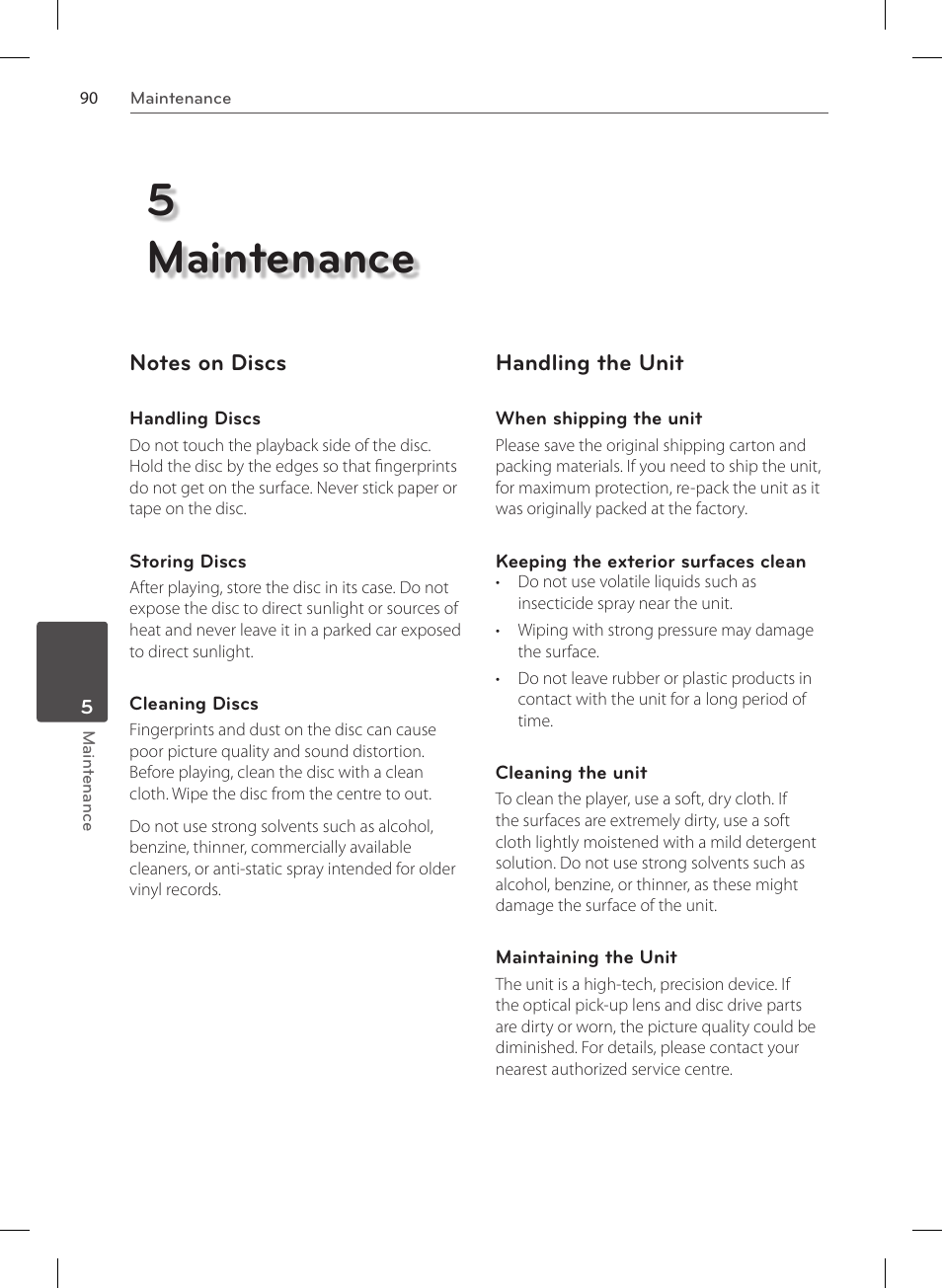 5maintenance | LG HR570S User Manual | Page 90 / 112