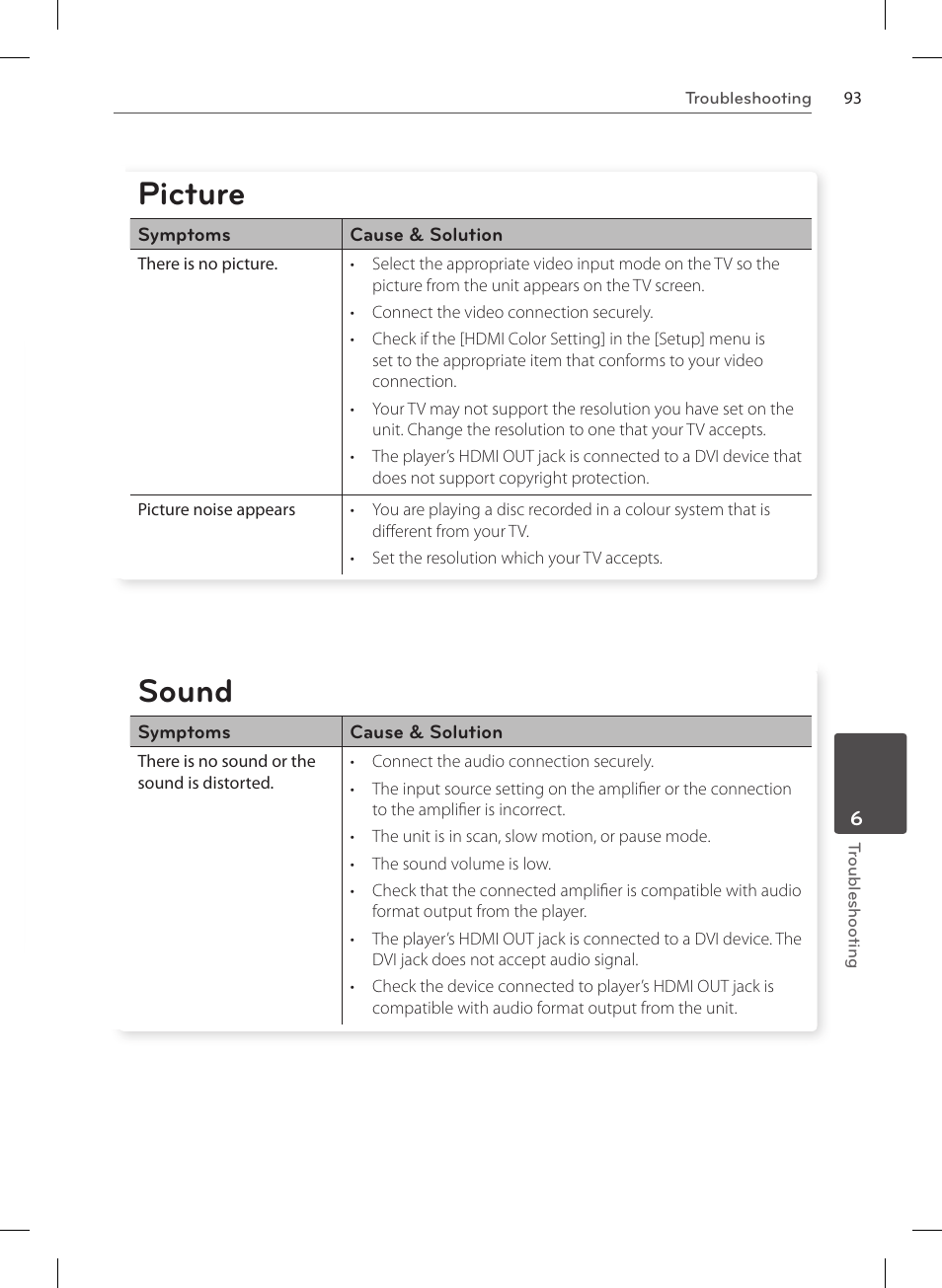 Picture, Sound | LG HR570S User Manual | Page 93 / 112