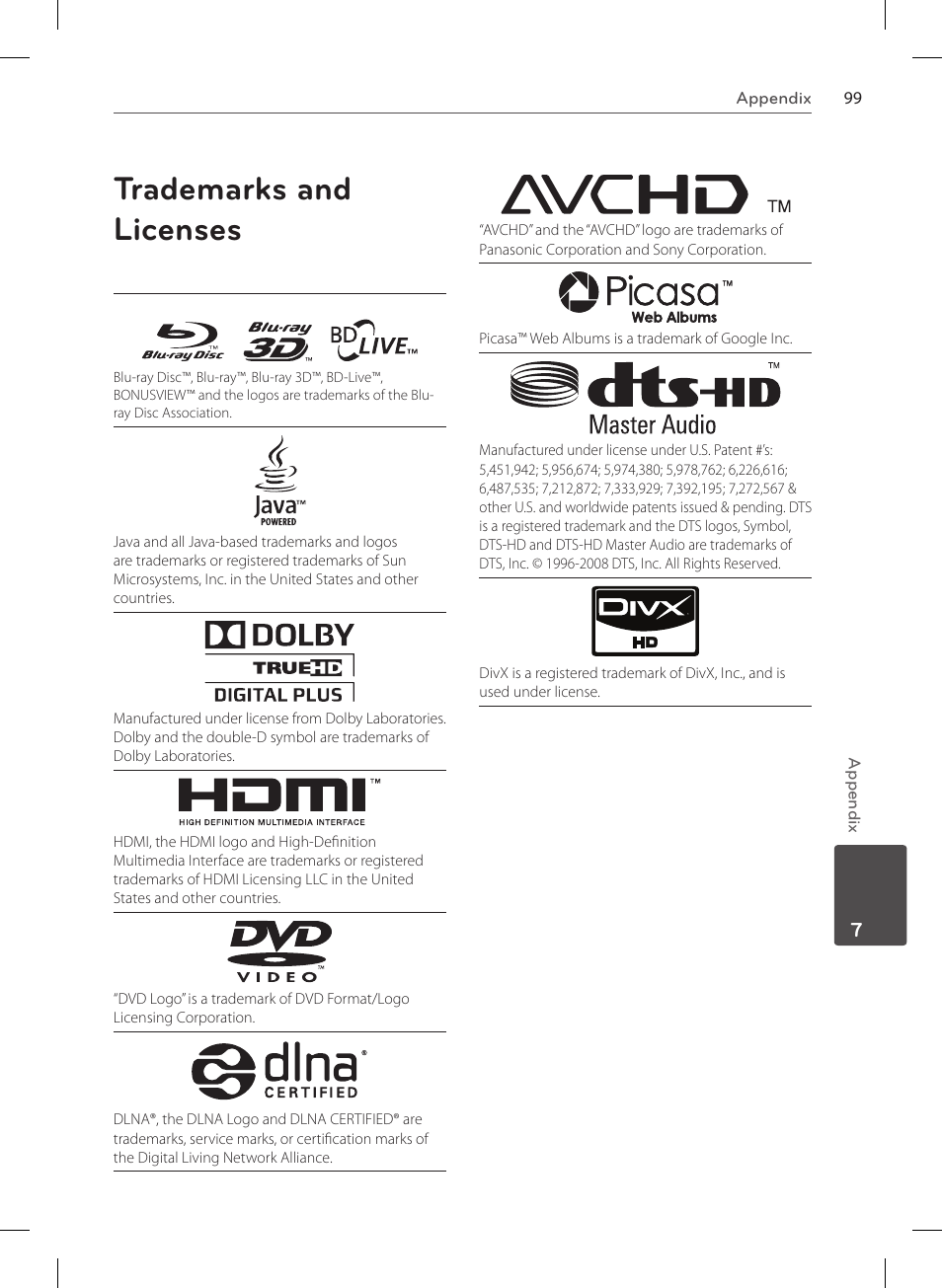 Trademarks and licenses | LG HR570S User Manual | Page 99 / 112