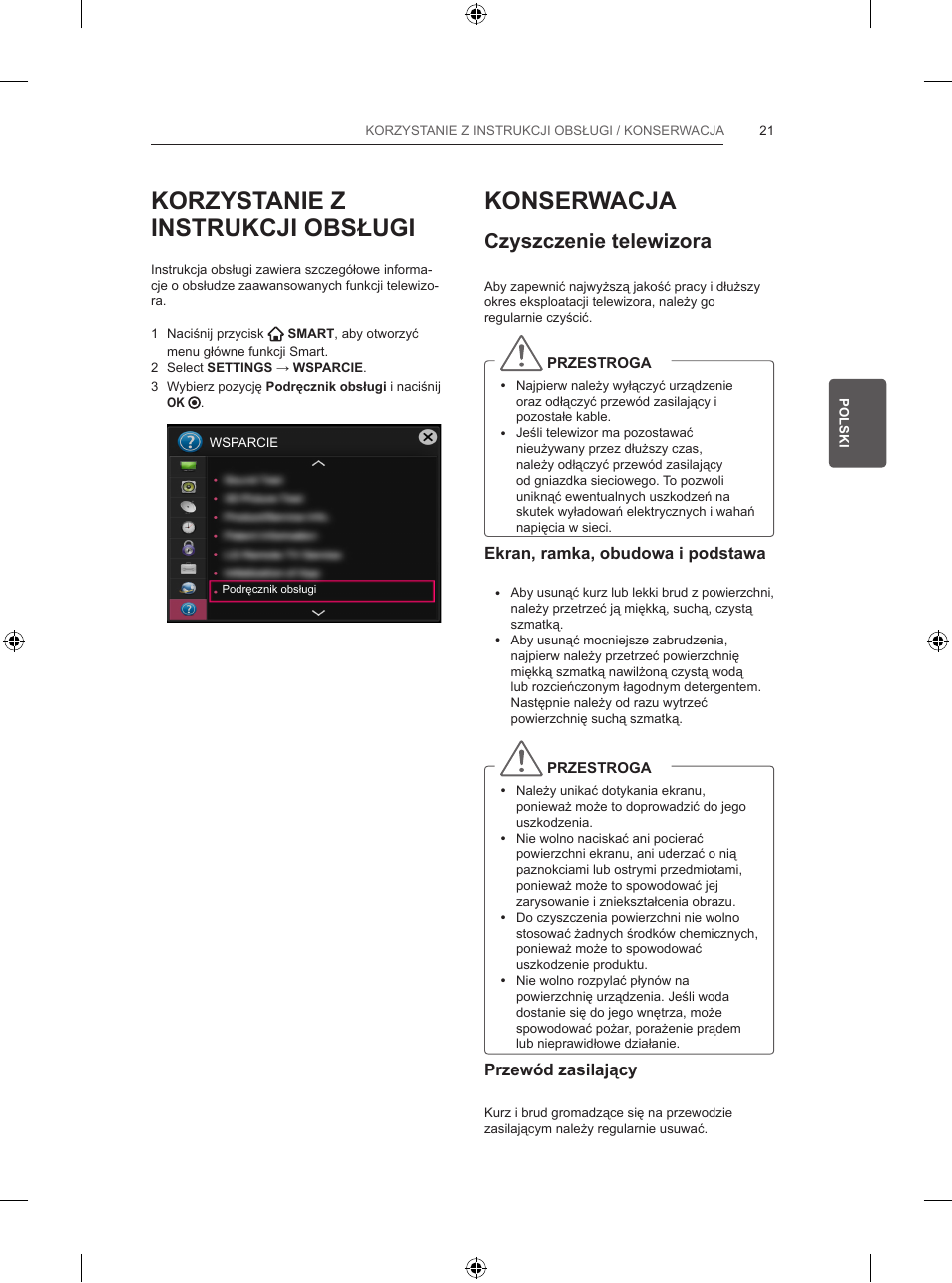 Korzystanie z instrukcji obsługi, Konserwacja, Czyszczenie telewizora | LG 32LB5700 User Manual | Page 100 / 395